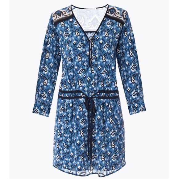 VERONICA BEARD Silk Boho Chic Paisley Ikat Print Long Sleeve Tie Waist Dress 10 - Picture 10 of 12